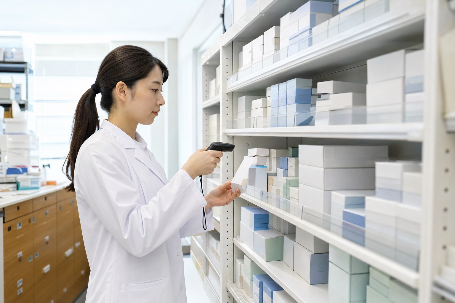 医薬品の在庫を確認する薬剤師(イメージ)